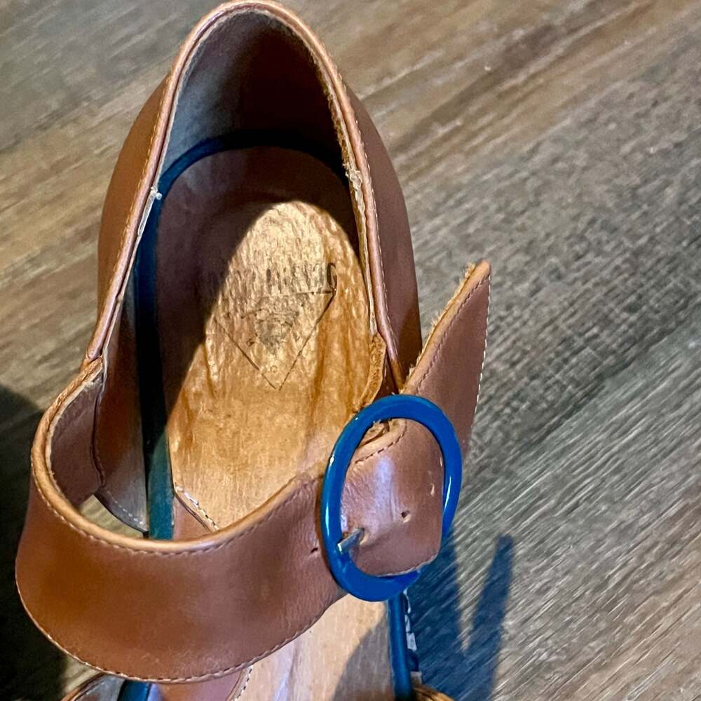 John Fluevog Ana Rita Leather Platform Mary Jane Heels Size 7 Brown Tan - Picture 5 of 13